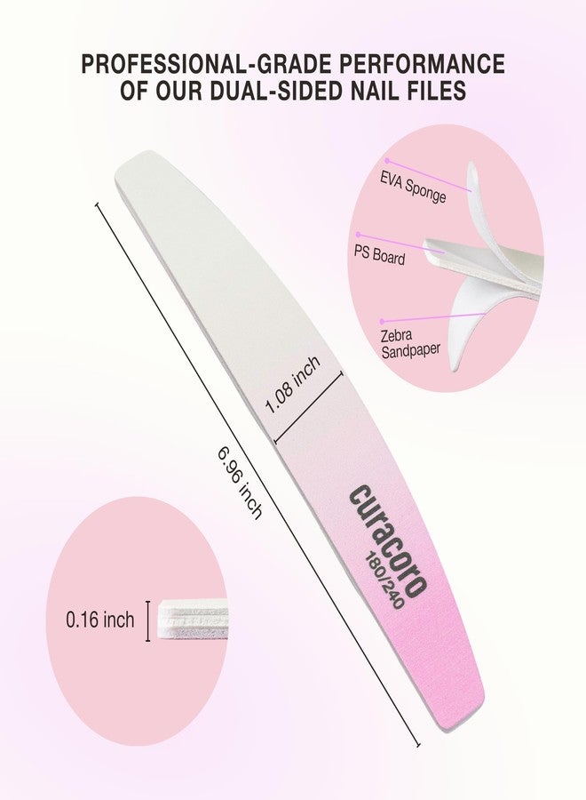 Curacoro 10 PCS Nail File - Professional Half-Moon Nail Files Double Sided Emery Board (180/240 Grit), Washable Nail Files and Buffers, Smooths & Shapes Nails, Manicure & Pedicure Buffing Tools - Image 4